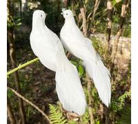 LWINGFLYER White Peace Doves Feathered Love Birds 8'' Clip on Ornaments for Christmas Tree Decorations Wedding Cake Centerpieces Bird Cage Wreath Crafts Floral Arrangement Funeral(2PCS)