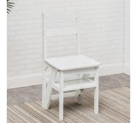 LWJSOCP 4 Steps Ladder Chair Wooden Ladder Stool Folding Stepladder Stairway Chair for Home Kitchen Library Multifunction Foldable Step Stool Ladder Rack, White