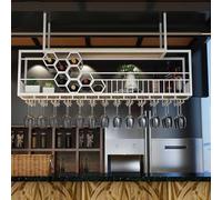 LWJSOCP Adjustable 2-Tier Hanging Wine Rack with Protective Mesh Metal Bottle nizer for Bar Restaurant Café and Kitchen - Space-Saving Storage Solution