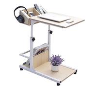 LWJSOCP Adjustable Overbed Table with Wheels Portable Rolling Desk for Home Office Sofa or Bed Height Adjustable Laptop Computer Desk Wood Side Table Stand Tray Mobile Standing Desk for Ea