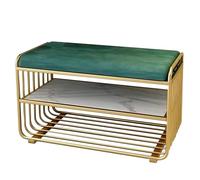 LWJSOCP Compact 2Tier Shoe Bench with Cushion & Shelf - MultiPurpose Entryway Shoe Rack for Hallway Living Room Bedroom - Stylish Iron e (Green 31.49in/80cm)