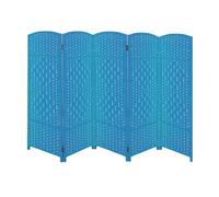 LWJSOCP Freestanding Room Divider 5Panel Blue Rattan Folding Partition Portable Short Privacy Screen for Home Office Desk & Living Room Separation