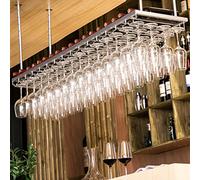 LWJSOCP Industrial Vintage Ceiling Wine Glass Rack Retro Metal Hanging Stemware Holder Upside Down Goblet Silver Finish 120x30cm Perfect for Home Bar and Kitchen