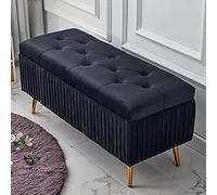 LWJSOCP Luxurious Velvet Upholstered Storage Bench High End Decorative Ottoman Comfortable Shoe Bench Entryway Footrest Stylish Black Furniture 100 x 40 cm