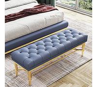 LWJSOCP Modern Blue Leather Entryway Bench with Shoe Rack and Button Upholstered Seat Premium Storage for Shoes in Hallway 70x33x48cm