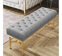 LWJSOCP Modern Gray Leather Entryway Bench with Shoe Rack Premium Button Upholstered End of Bed Seat 39x13x19inch