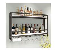 LWJSOCP Nordic Wrought Iron Solid Wood Wall Hanging Wine Rack Display Cabinet with Creative Design Black 60 * 20 * 61cm