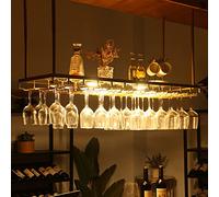 LWJSOCP Rustic Wall-Mounted Wine Rack with Light Adjustable Hanging Glass Holder Bottle Support Perfect for Home Bar Kitchen or Restaurant Decor.