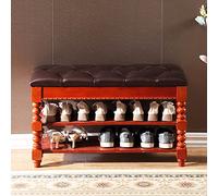 LWJSOCP Solid Wood Shoe Bench with Hidden Storage and Leather Upholstered Seat Vintage Style Entryway with Premium Shoe Rack 28x14x19inch