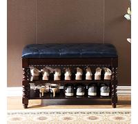 LWJSOCP Solid Wood Vintage Shoe Bench with Hidden Storage and Leather Upholstered Seat Premium Entryway Shoe and Rack (C 39x14x19inch)