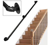 LWJSOCP Staircase Handrail Kit - 13ft Black Galvanized Pipe 3.2cm Diameter Durable Wrought Iron Banister Railing for Corridor Passage & Home Safety