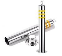 LWJSOCP Traffic Cone Safety Barrier, Durable Parking Post with Lock & Base, Reflective Stainless Steel Bollard, 4 Pack - 60cm/23.6 Inch Security Posts for Parking Lots