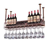 LWJSOCP Vintage Metal Wine Rack - Hanging Ceiling Bottle Holder & Glass Storage Decorative Floating Shelf for Champagne & Stemware (120 × 25 cm) - Rustic Home Decor