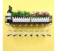 LWJSOCP Wall-Mounted Vintage Black Metal Wine Rack - Elegant Stemware & Goblet Holder Champagne Glass StorageFloating Shelves for Kitchen & Bar 60 x 25 cm