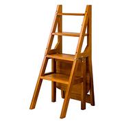 LWJSOCP Wooden Folding Step Ladder Chair Foldable 4 Step Stools Ladder Shelf Multifunction Stepladder Stairway Chair for Indoor Kitchen Library