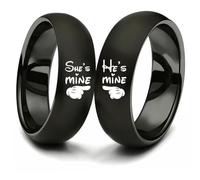 LWJYX He's Mine She's Mine Couple Ring Anniversary Promise Wedding Bands Stainless Steel Lovers Ring 6mm Black Size 6-13, Metal, No Gemstone