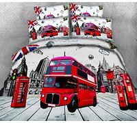 LWLFC Duvet Double Cover Set City Red Bus Bedding Polyester Duvet Covers Easy Care Duvet Set With Zipper Closure And Corner Ties Bedding Set With Pillowcases Single 55.1X78.7 Inch
