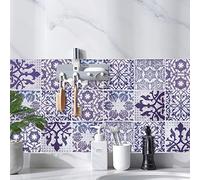 LWLFC Tile Stickers 10cm x 10cm Purple Patterned Stick on Tiles Kitchen Splashback Peel and Stick Floor Tiles 3D Self Adhesive Kitchen Wall Tile Stickers DIY Art Home Decorations（24 Pcs）