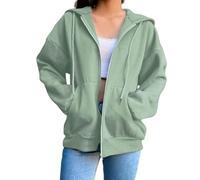 LWLZVDUD White Fox Hoodie Women's Long Sleeve Zip Up Hoodies Casual Block Hooded Sweatshirt Jacket Sweater With Pocket-green-xxl