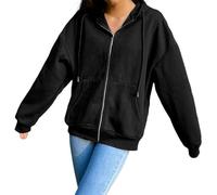 LWLZVDUD White Fox Hoodie Women's Long Sleeve Zip Up Hoodies Casual Block Hooded Sweatshirt Jacket Sweater With Pocket-black-m