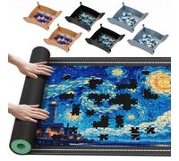 Lwoeo Jigsaw Puzzle Mat Roll Up, No Creases 48” x 30.7” Rubber Saver Pad Up to 2000 Pieces, Black Large Puzzel Matte Rollup with 6 Sorting Trays & 1 Storage Bag. Ideal for Holiday and Birthday