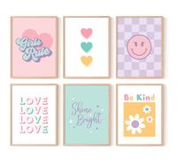 Lwoztra Girls Room Wall Art Kids Canvas Poster Nursery Wall Decor Pink Colorful Prints Baby Toddler Pictures Teen Girl Rule Artwork Love Smile Painting for Bedroom Playroom 8x10 Inch Unframed
