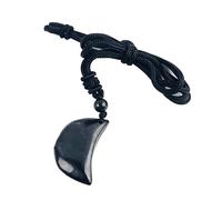 LWQCHW Crescent Moon Shungite Pendant Necklace - Natural Stone Neutralizes Negative Energy, Adjustable Black Cord, Uni-Healing Crystal Jewelry, Gemstone, Shungite