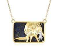 LWQQWL Pig Fox Turtle Hippo Peacock Bee Elephant Penguin Guinea Pig Dragon Phoenix 925 Sterling Silver Cute Animal Pendant Necklace Animal Jewelry, Sterling Silver, Lapis Lazuli