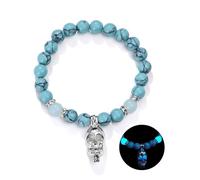 LWQQWL Skull Bracelet White/Blue/Black Turquoise Beaded Bracelets Buddha Skull Elastic Beaded Skeleton for Men Women Gift, M, Stone, Agate