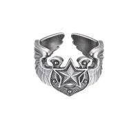 LWQYD Adjustable Wing Star Badge Ring, Men's Vintage Silver Open Ring with Five-Pointed Star Design