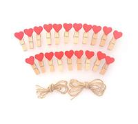 LWR CRAFTS Red Heart Wooden Mini Clothespins 20 Pieces and Jute Cord 2.4m