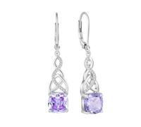 Lwsary Celtic Knot Dangle Earrings 925 Sterling Silver Princess Cut Leverback Earrings Birthstone Irish Jewelry Gifts for Women, Sterling Silver with Cubic Zirconia, Alexandrite