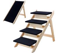 LWTURLOV Wood Dog Stairs/Steps, 2-in-1 Foldable Pet Ramp with Non-Slip Pet Stairs for Small to Medium for Bed,Sofa, Couch, Car,Ladder Up to 110 Pounds Indoor Pet Dog Cat 4 Steps Stairs