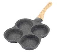 Lwuey 4 Egg Frying Pan Non Stick, 4 Hole Pancake Omelette Maker Induction Hob Compatible Aluminium Skillet with Wood Handle Burger Toast Crepes UK Kitchen Essential