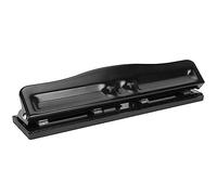 Lwuey Adjustable 4 Hole Punch, 10 Sheet Capacity for A4 Paper- Heavy Duty Metal Desktop Puncher for Home, Office, School, Crafts, Black Document Book Voucher Manual Punching Machine