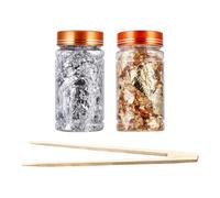 Lwuey Foil Flakes For Resin, Gold Silver Metallic Leaf For Nails Crafts 2x10G/Bottle Imitation Golden Gilding Flake Painting Arts Decoration Make Up With Bamboo Tweezers