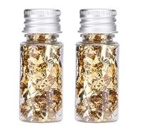 Lwuey Gold Flakes, Golden Edible Sprinkles Premium Cake Decorations Culinary Gold Leaf DIY Craft Foil Glitter for Chocolate Nail Art Greeting Cards 2 Bottles