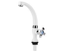 Lwuey Kitchen Tap Cold Water Only, Sink Faucet Replacement High Arc Single Lever Handle White Plastic One Hole Deck Mount G1/2 Thread Low Pressure Home Bathroom Garden Laundry
