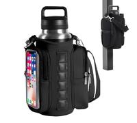 Lwuey Water Bottle Bag For Gym, Magnetic Carrier Pouch Phones Holder Multi Pockets Adjustable Strap 6 Built In Magnets Hydration Accessories Organizer For Workout Camping Hiking Travelling