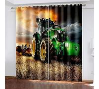 LWXBJX Curtains for bedroom blackout - Green tractor farm - 3D Print Pattern Eyelet Thermal Insulated - 92 x 90 inch - 90% Blackout Curtains for Kids Boys Girls Playroom