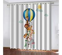 LWXBJX Curtains for living room blackout - Cartoon animal hot air balloon - 3D Print Pattern Eyelet Thermal Insulated - 104 x 94 inch - 90% Blackout Curtains for Kids Boys Girls Playroom