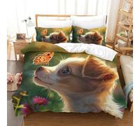 LWXEEOAVE 3D Printed Quilt Cover Pretty Dog 3 Pieces Bedroom Bed Bedding Set Soft Easy Care with Zipper Closure，Pillowcases for Kids Girls Boys Adults Bedroom Single Double（200x200cm）