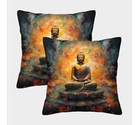 LWXEEOAVE Buddha Statue Cushion Cover 2 Pack Decorative Machine Washable Pillowcases Square Cushions with Invisible Zipper Cushion Covers for Sofa Car Bed Outdoor Decor Throw Pillow Cases 45x45cm