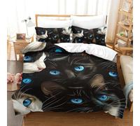 LWXEEOAVE Cat 3D Printed Quilt Cover Set 3 Pieces Bedspread Soft Microfiber with Zipper Closure，Pillowcases for Teens And Adults Single（140x200cm）