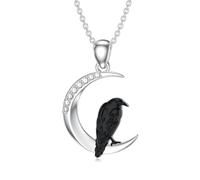 LWXIE Diamond Raven Necklace for Women 925 Sterling Silver Crow Raven Moon Pendant Lab Grown Diamond Jewelry Gifts for Her
