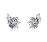 LWXIE Diamond Rose Stud Earrings for Women, 925 Sterling Silver Rose Earrings with Lab Grown Diamond Jewelry, Gifts for Mom, Wife, Girlfriend, Daughter, Sister, Girlfriend