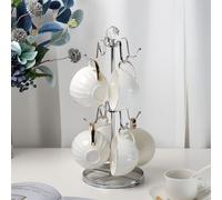 LWXPAIYY Coffee Mug Tree Holder for Counter Top,Double Tier Mug Tree for Counter,Coffee Cup Holder Countertop 8 Hooks(Silver,Crystal Ball)