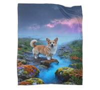 LWXWHR Corgi Fleece Throw Blanket, Super Soft & Cosy Flannel, Misty Grass Throw, Versatile Warmth for Any Occasion Gifts For Adults/Kids 70x80inch(180x200cm)