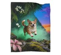 LWXWHR Corgi Fleece Throw Blanket, Super Soft & Cosy Flannel, Plants Throw, Versatile Warmth for Any Occasion Gifts For Women/Men 50x60inch(127x152cm)