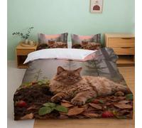 LWXWHR Cute Cat Bedding Set Forest Print Duvet Cover Set Super Soft Polyester Duvet Cover with Pillowcase For Students & Young Adults Super King（260x220cm）